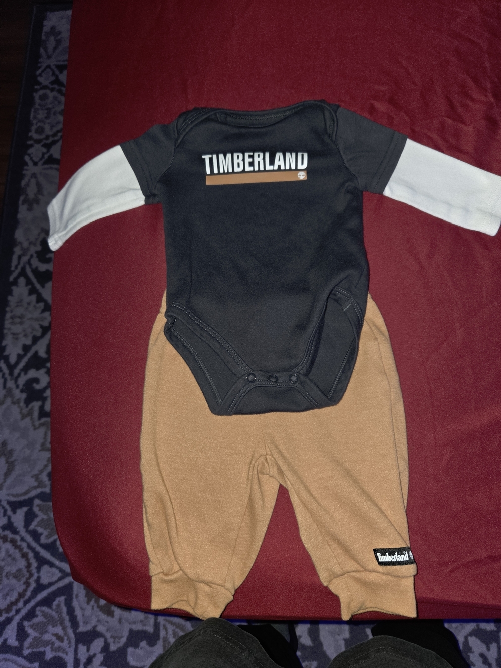 Timberland Black, White & Tan Long-Sleeve One-Piece Outfit 0-3 Months